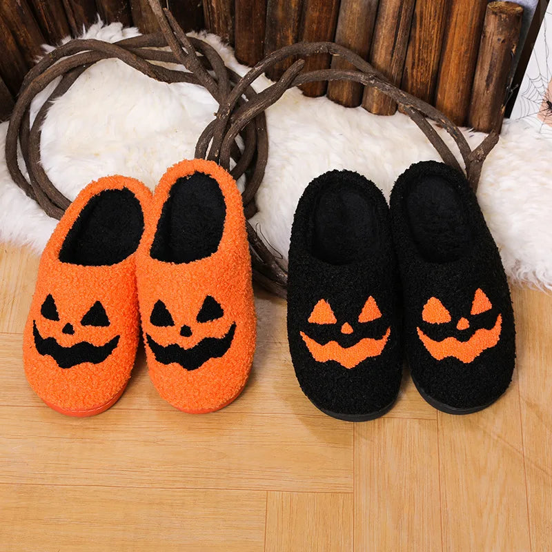 Cozy Pumpkin Plush Slippers – Women’s Indoor Winter Slides
