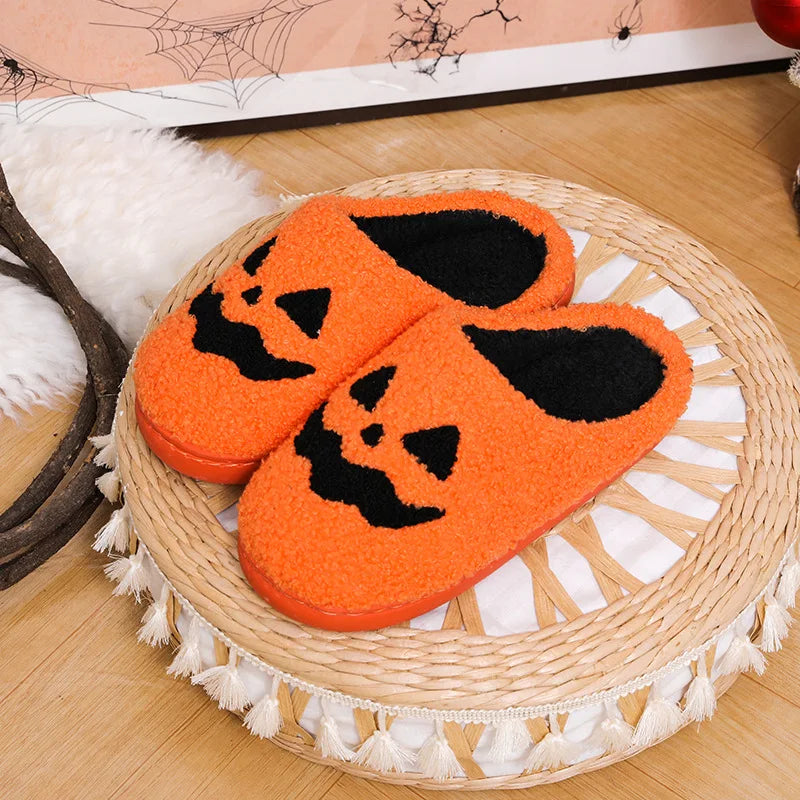 Cozy Pumpkin Plush Slippers – Women’s Indoor Winter Slides