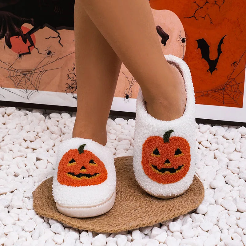 Cozy Pumpkin Plush Slippers – Women’s Indoor Winter Slides
