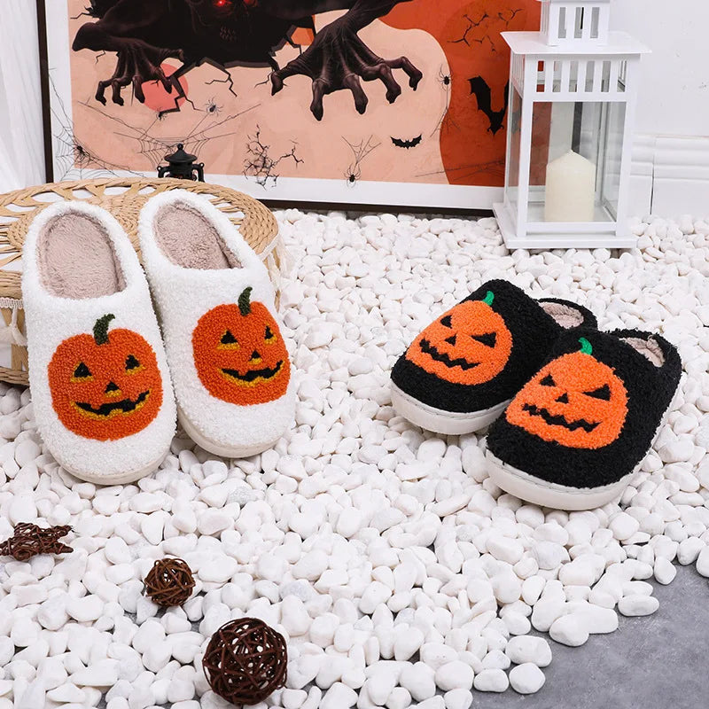 Cozy Pumpkin Plush Slippers – Women’s Indoor Winter Slides