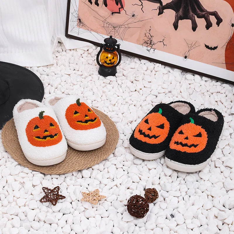 Cozy Pumpkin Plush Slippers – Women’s Indoor Winter Slides