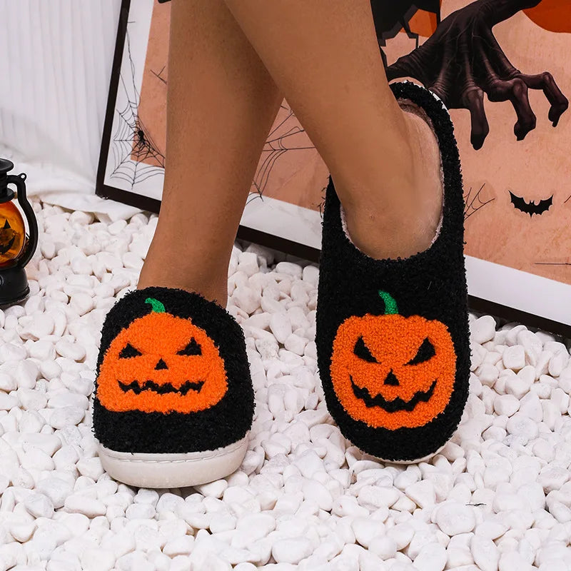 Cozy Pumpkin Plush Slippers – Women’s Indoor Winter Slides