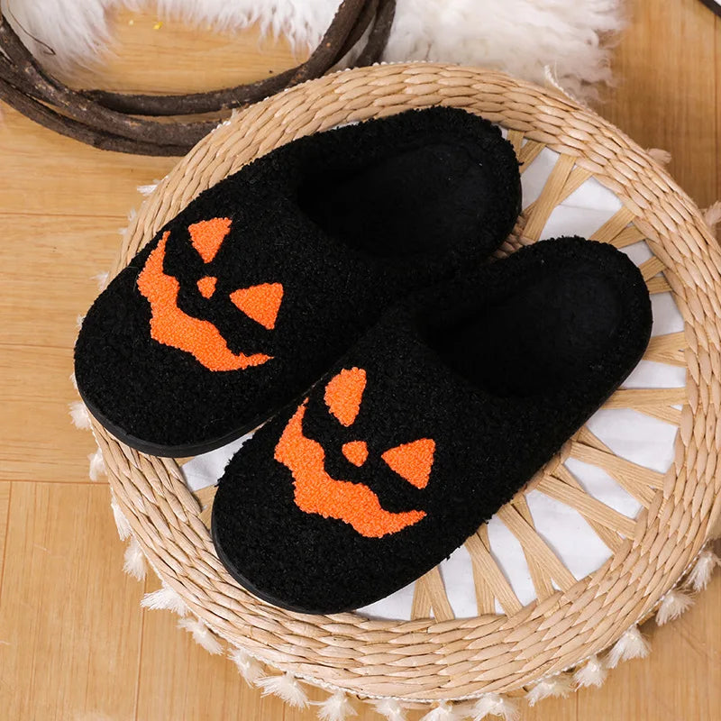 Cozy Pumpkin Plush Slippers – Women’s Indoor Winter Slides