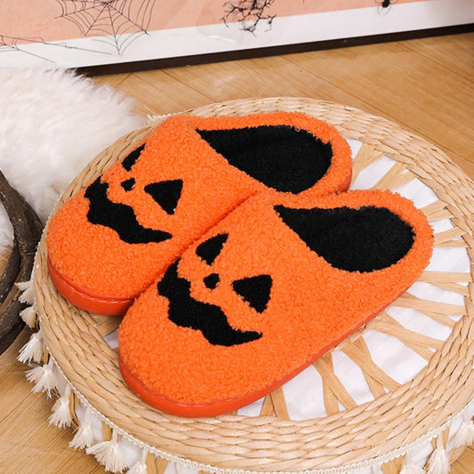 Cozy Pumpkin Plush Slippers – Women’s Indoor Winter Slides