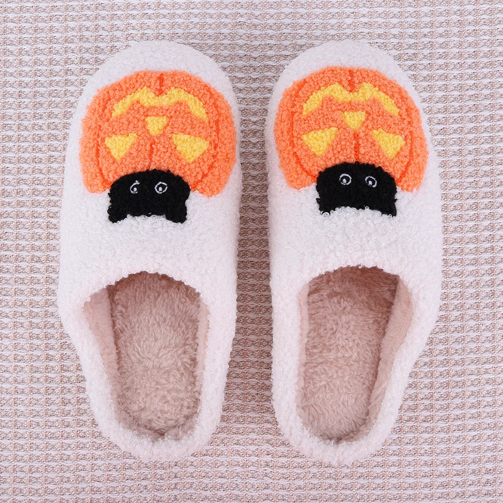 Pumpkin Cat Plush Slippers – Fuzzy Closed-Toe Indoor Shoes