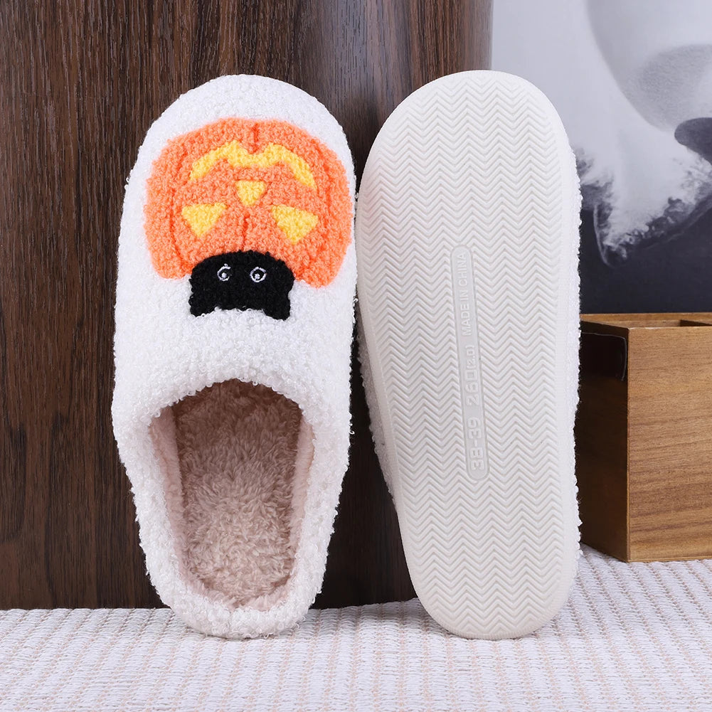 Pumpkin Cat Plush Slippers – Fuzzy Closed-Toe Indoor Shoes