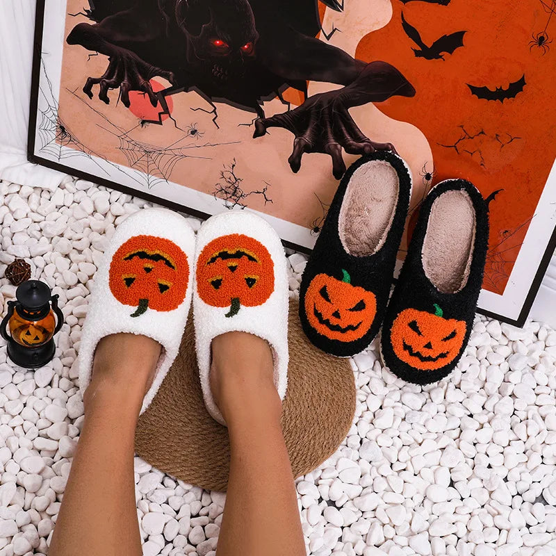 Cozy Pumpkin Plush Slippers – Women’s Indoor Winter Slides