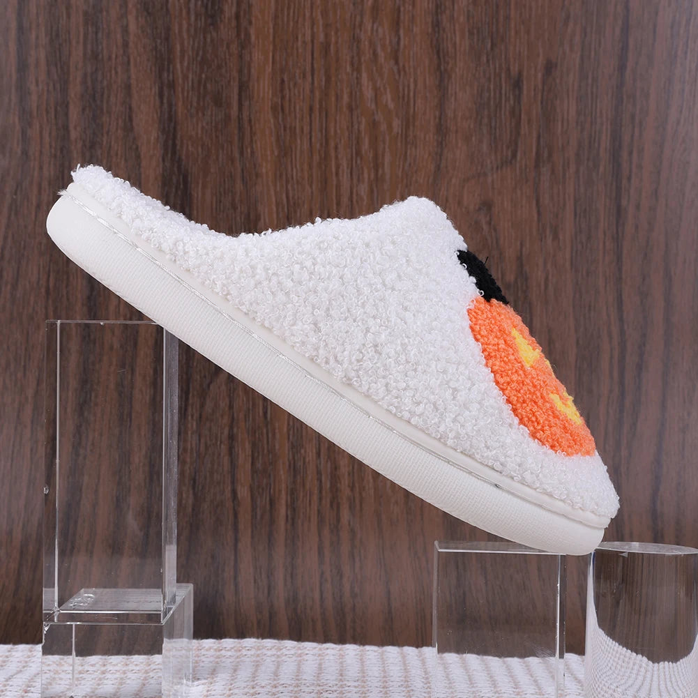 Pumpkin Cat Plush Slippers – Fuzzy Closed-Toe Indoor Shoes
