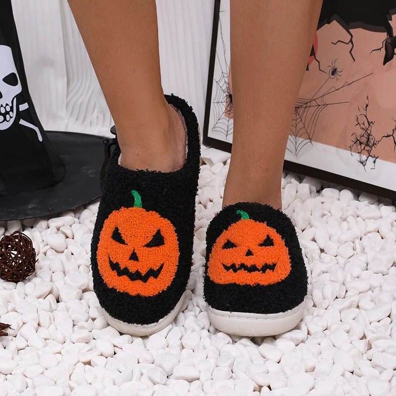 Cozy Pumpkin Plush Slippers – Women’s Indoor Winter Slides